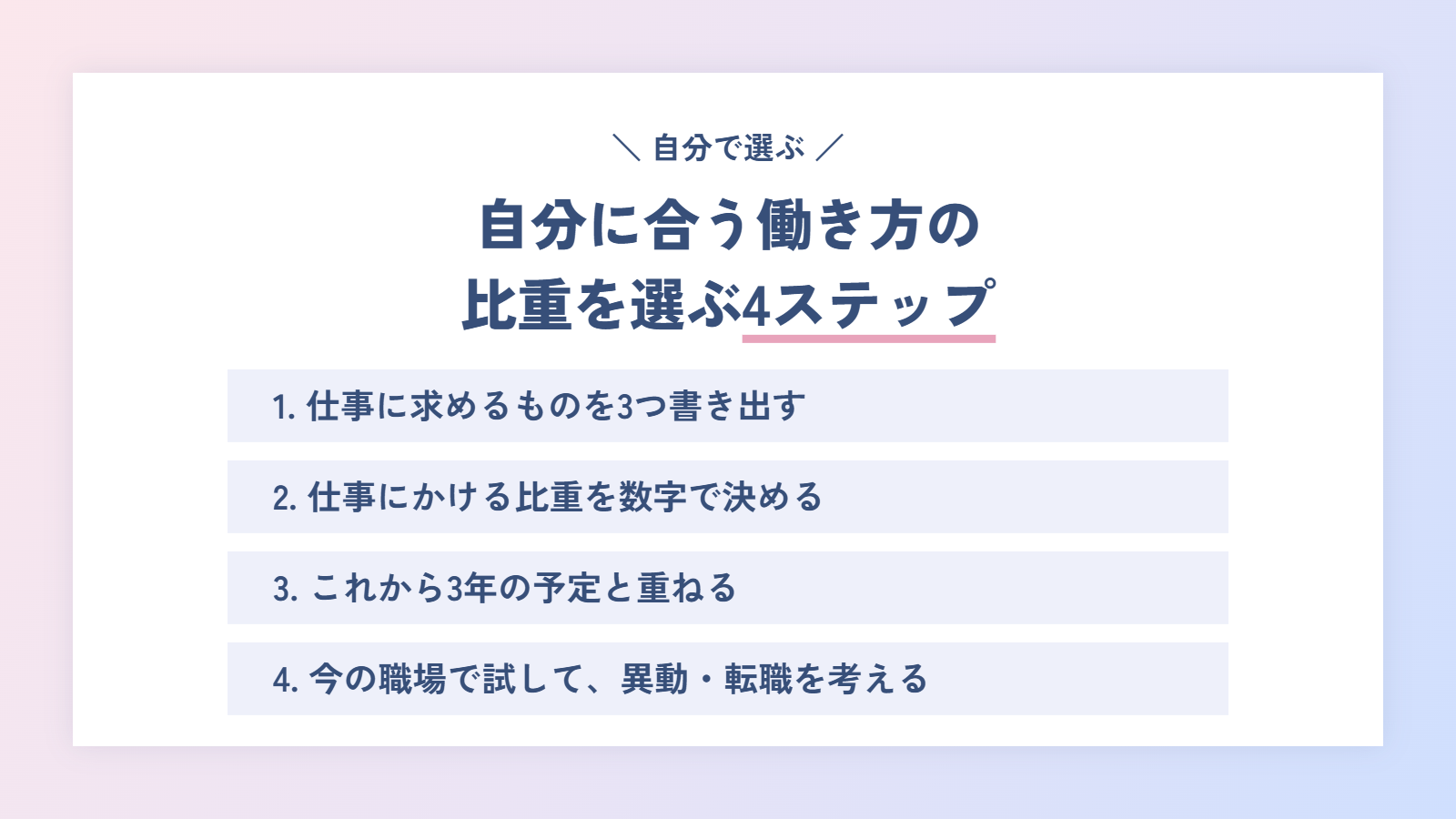 自分に合う働き方の比重を選ぶ4ステップ