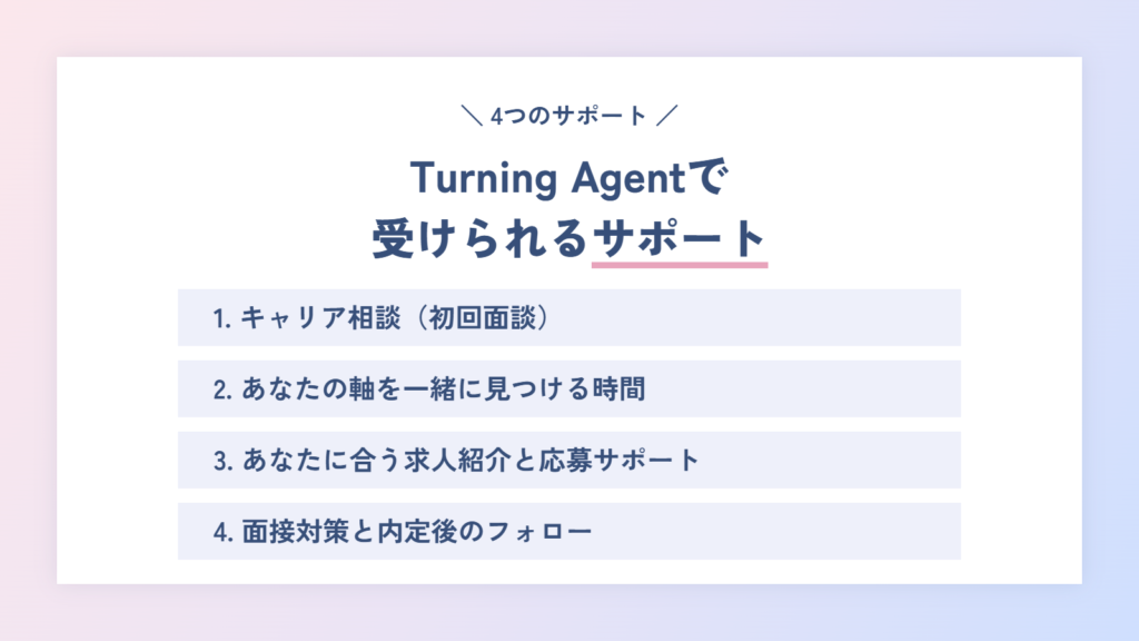 Turning Agentでは、どんなサポートが受けられるの?