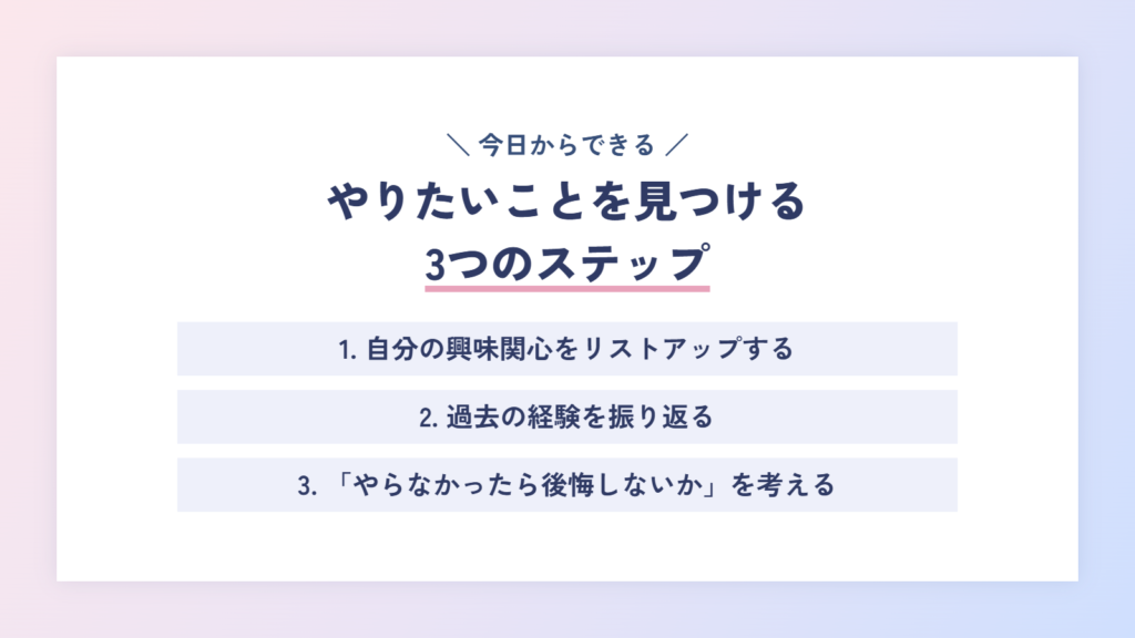 やりたいことを見つけるための3ステップ